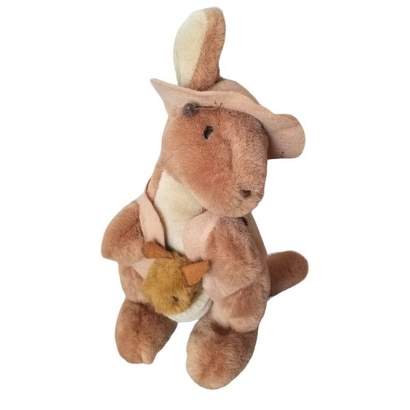 Vintage Outback Safari Kangaroo And Joey Plush Stuffed Animal W Hat Vest 9"‎ - Picture 1 of 9